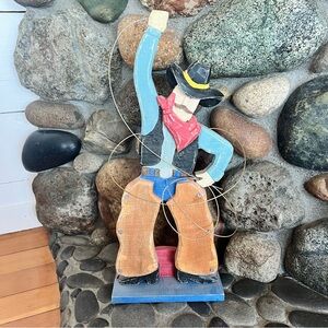 Colorful Cowboy Wood Figurine